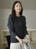 Suéter de lana base de 5% cachemir y 95% lana, holgado y versátil, estilo mujer, directo de la fábrica Puyuan, base de cachemir