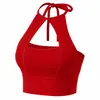 Top Cropped Zeriluna com Gola Halter Vazado para Verão, Estilo Hot Girl, Slim Fit, Sem Mangas