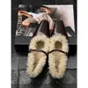 Novedad Otoño/Invierno 2026 Estilo Antiguo Zapatos Peludos para Mujer Correa Única Suela Plana Boca Baja Mary Janes Zapatos Individuales Con Terciopelo