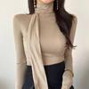 Suprimento transfronteiriço 2024 primavera novo elegante moda fita laço emagrecimento manga longa camiseta top feminino