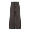 G60016 High Street Estilo Americano Unisex Modernos Gama Alta Lavado Diseño Viejo Marrón Jeans Sueltos para Hombre