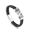 Haiteng Pulsera nueva coreana para hombre pulsera de acero de titanio y cuero pulsera mano a mano joyería fábrica mayorista precio de fábrica venta directa