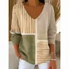 Estación Independiente Transfronteriza Europea y Americana Nueva Camiseta de Moda para Mujer Estampado 3D Color Degradado Cuello en V Manga Larga Top Verano Europeo y Americano