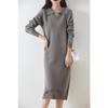Otoño e Invierno Perezoso Nueva Lana Largo Medio Vestido de Solapa para Mujer Moda Sobre la Rodilla Cachemira Base Vestido Suéter