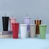 Nuevo Vaso Termo de Acero Inoxidable 304 con Tubo de Succión, Vaso Pequeño Transparente Nuevo de Alto Color, Vaso Termo para el Hogar de Gran Capacidad, Color Sólido, Vaso para Coche