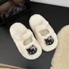Pantuflas peludas de gato de dibujos animados lindas y de moda con plataforma alta para aumentar la altura para mujer, calzado cálido para exteriores otoño e invierno 2026 con velcro, pantuflas de algodón