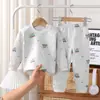 Conjunto Íntimo Infantil 100% Algodão, Roupas de Outono em Algodão e Calças Compridas, Roupas de Casa para Meninos e Meninas, Pijamas Infantis para Bebês de Tamanho Pequeno e Médio