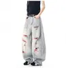 Jeans rosados de estilo retro americano, rotos y lavados, para hombres y mujeres, pantalones de pierna ancha finos de verano, pantalones holgados y versátiles de pierna curva