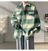 Camisa Cardigan de Lã Masculina Outono e Inverno, Casaco de Lã Xadrez Retro Americano, Jaqueta Engrossada Masculina, Roupas Masculinas