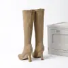 Botas ajustadas, piel suave, botas de caña alta, botas largas (pero no demasiado largo), tacones finos, estilo coreano, punta fina, a media pantorrilla, elástico, elegante, cierre trasero