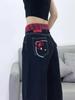Jeans Bordados para Mujer 2025 Primavera y Verano Nuevo Diseño Kitty Chica Picante Dulce y Fresca Pantalones Rectos de Pierna Ancha Adelgazantes