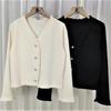 Blusa Elegante Estilo Chanel Decote V com Franjas Manga Longa Feminina Outono Estilo Coreano Retrô Cardigã Versátil Casaco Curto
