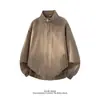 2026 Nuevo Llegada Chaqueta de Gamuza Estilo Retro Americano para Hombre Cuello Alto Holgada Moderna Marca Desgastada Chaqueta Casual Top