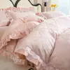 2026 Nuevo Juego de Cama Jacquard de Encaje Estilo Coreano de Lujo Ligero para Primavera y Verano Juego de Cuatro Piezas Seda Lavada Seda Helada