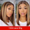 Peluca Frontal de Encaje para Mujeres Europeas y Americanas, Cabello Corto Liso, Gorro, en stock 13x 4 Peluca de Encaje con Raya Lateral, en stock