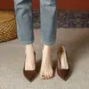 Zapatos de tacón alto de punta fina franceses para mujer, color café 2027, estilo nuevo Primavera/Otoño, elegantes y de alta gama, de corte bajo