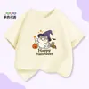 Comércio Exterior Camiseta Infantil de Manga Curta Halloween Abóbora para Meninos e Meninas Top Cartoon Estampado de Meia Manga Vermelho Algodão Puro Verão