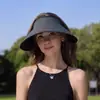 Sombrero visera de paja de ala ancha, sombrero de verano para mujer, sombrero para el sol con revestimiento negro para exteriores, sombrero visera que hace que la cara se vea más pequeña, sombrero para el sol