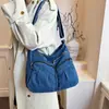 Bolsa de tela de mezclilla duradera para mujer, bolsa cruzada para el trabajo, bolsa de hombro versátil con múltiples bolsillos, bolso cruzado grande casual para mujer