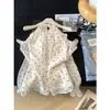 Blusa de gasa de manga larga con lunares estilo francés, cuello halter y perlas para mujer, modelo nuevo 2026, top holgado de hombros descubiertos, color albaricoque, otros