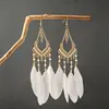 Pendientes Bohemios Europeos y Americanos de Plumas, Pendientes de Borlas Estilo Étnico de Vacaciones Exagerados Retro, Accesorios de Viaje de Yunnan para Mujeres