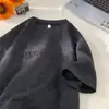 Camiseta de manga corta lavada a la arena, marca de tendencia de verano, estilo relajado para hombre, manga corta resistente, con letras estampadas estilo americano