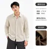 Camisa Masculina de Manga Longa com Mistura de Linho Lyocell de Alta Qualidade Primavera Outono Estilo Old Money Gola Lapela Camisa Casual Top Masculino