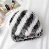 Sombrero de Piña Espiral Hecho de Piel de Conejo Rex, Gorro de Cuero Tejido de Invierno Cálido Engrosado para Mujer, Espiral Engrosado para Personas Mayores