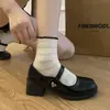 Primavera/Outono 2026 Nova Sandália de Tira Única com Fivela de Coração Salto Bloco Mary Janes Cabedal Macio Solado Macio Estilo Britânico Sapatos de Salto Alto