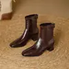 Botines de Punta Cuadrada con Tacón Grueso para Mujer Estilo Coreano Temperamento Versátiles Botines Pequeños Color Nude Suela Suave Cómoda Nuevo Estilo Otoño/Invierno Botas Delgadas para Montar