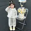 Conjunto con capucha ribeteado de encaje para niña, nuevo estilo coreano primavera/otoño 2026, conjunto informal de dos piezas con chaqueta y pantalones de conejito para bebé