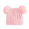 Otoño e invierno nuevo gorro de punto para niños con doble pompón Europeo y americano en stock color sólido color cálido gorro de lana para bebé
