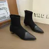 Botas de Moda Patchwork Estilo Retro Punta Fina para Mujer 2026 Primavera y Otoño Nuevas Botas Elásticas Ajustadas de Tacón Kitten Botas Versátiles