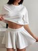 Pantalones Cortos con Volantes de Moda Transfronterizos Europeos y Americanos, Pijama de Manga Corta que Muestra el Ombligo, Traje de Dos Piezas con Cuello Redondo, Ropa de Casa para Mujer Primavera y Verano