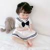 Vestido nuevo de verano para bebé 6 niña de bebé Estilo marino falda jk algodón puro lindo estilo occidental 9 ropa de manga tres cuartos