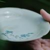 Paquete maceta con esmalte verde tallado pastel pintada a mano Piedra Taihu boca de flor verde portavasos para té seco bandeja para infusión en seco mesa de té