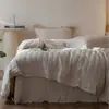 Colcha matelassê 100% algodão com lavagem à areia conjunto de três ou quatro peças capa de edredom marrom escuro estilo Wabi-sabi dupla face acolchoada borda de renda lençol de cama espesso