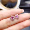 Venta al por mayor de fábrica Populares Pendientes de Zafiro Rosa Natural Plata S925 Incrustado Piedra Principal 4*5 Joyería de Lujo Venta Directa de Fábrica