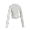 8135-Primavera Novo Design Americano Sentido forrado com fleece Quente Pequeno Gola Alta Plissado Slim Base Top Camiseta Feminina