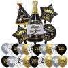 Traje de Balão Dourado Preto Ano Novo Feliz Ano Novo Festa Balão de Látex Ano Novo Balão de Filme de Alumínio Garrafa de Vinho