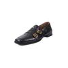 Mocassins de Couro de Ovelha de Primeira Camada Estilo Britânico Outono 2025 Sapatos de Couro Quadrados de Salto Baixo com Fivela Sapatos Individuais de Couro Genuíno Cortados Profundamente para Mulheres
