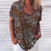 Camiseta nueva de fábrica directa para dama con cuello en V, verano, manga corta, top para hombre, estampado 3D, cuello redondo, casual, patrón de leopardo