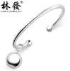 Pulseira de prata Lin FA pulseira de prata de lei 999 pulseira feminina estilo étnico pulseira aberta brilhante com Sino