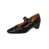 Aumento interno de altura invisible, zapatos Mary Jane antideslizantes de piel de oveja con hebilla, zapatos de mujer de cuero genuino con cuña de tacón medio, punta cuadrada, otoño 2026