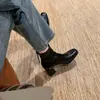 Mesmo estilo da Grape Mom~ Salto grosso de 6cm~ Bico quadrado francês zíper traseiro botas curtas slim estilosas para o dia a dia para mulheres