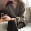 Suéter de cuello en V suave grueso para otoño e invierno ropa exterior nuevo suéter completamente de lana pullover para mujer perezoso retro camisa base top
