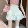 Falda de pastel blanca para mujer Primavera y Verano 2025 Nueva Cintura Alta Efecto Adelgazante Línea A Petite Pura Deseo Doble Capa Esponjosa