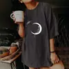 Camiseta de Algodón Manga Corta Talla Europea Transfronteriza para Mujer Verano Hombros Descubiertos Manga Corta para Mujer Talla Europea Camiseta Estampada Retro Talla Europea Calavera Luna