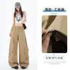 Estiloso design retro americano, calça de perna curva inspirada em 'hot girl', versátil e emagrecimento, com múltiplos bolsos, calça casual estilo workwear de perna larga, estilo feminino ultrafino