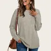 Camiseta de Manga Longa com Gola Redonda, Listras Caneladas, Bolso em Patch de Cor Pura, Pincelada - Estação Outono/Inverno 2024 - Estação Independente Europeia e Americana da Amazon - Novo Produto Transfronteiriço
